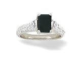 14K White Gold Genuine Emerald-cut Black Onyx and Diamond Ring