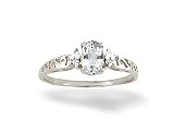 14K White Gold Genuine Oval White Topaz and Diamond Filligree Ring