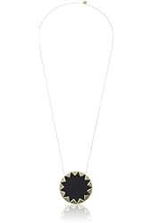 House of Harlow 1960 Black Leather Sunburst Pendant Necklace, 28"