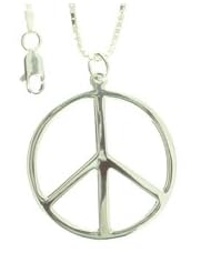 Beautiful! High-Polish Large Sterling-silver Peace Sign w/Italian Box chain pendant/necklaces