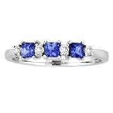 14k White Gold Square Tanzanite and Diamond Ring .58 TCW