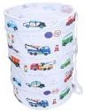 SpruceBay Foldable Round Laundry Hamper Basket with Handles and Drawstring -Fabric Closet Storage Bag - Vehicle Print -Organization with Unique Style