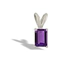 14K White Gold Genuine Emerald-cut Amethyst Pendant