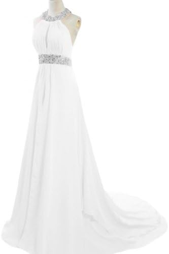 Emma Y Exquisite Round Neckline Evening Prom Dresses With Sequins- US Size 18W-White
