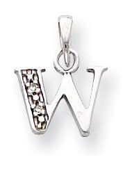 14k Gold White Gold Polished .01ct Diamond Initial W Charm