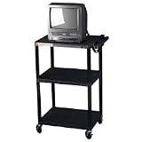 Plastic AV Cart,w/3-Pwr Outlets,3 Shelves,24x18x26-42,BK