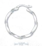 Sterling Silver 1 1/4 In. Twisted Stock Tubular Hoop Earrings French Lock