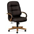 HON Company Products - Exec High Back Chair, 26-1/4"x29-3/4"x46-1/2", MY/BK Lthr - Sold as 1 EA - Executive high-back, swivel chair features exceptional quality visco-elastic memory foam in the seat cushion. Memory foam reduces pressure points, responding to contours of the body for lasting comfort over extended-use periods. Chair design offers laminated hardwood with urethane top pads, five-star base with wood caps, and fully-upholstered outer back. Functions include pneumatic seat-height adjus