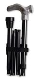 Folding cane - Ergonomic left-hand handle. This walking cane has push button adjustment in 1 increments, height adjustment 33 - 37 inches, weight capacity is 250 lbs. Ergonomic left handle for arthritis sufferers.