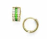 14k Yellow 1.5 mm Round Clear and Emerald-Green CZ Earrings