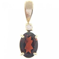 Genuine Garnet & Diamond Pendant Set in 14K Solid Yellow Gold Oval Cut