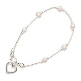Childs Liquid Silver Pearl Sterling Silver Heart Bracelet