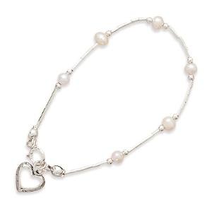 Childs Liquid Silver Pearl Sterling Silver Heart Bracelet