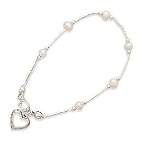 Childs Liquid Silver Pearl Sterling Silver Heart Bracelet: Jewelry