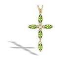 14K Yellow Gold Genuine Marquise Peridot and Diamond Cross Pendant