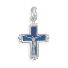 Cross Crucifix Story Bead Slide-on Charm Sterling Silver