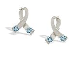 14K White Gold Genuine Round Aquamarine Ribbon Earrings