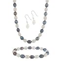 Sterling Silver Freshwater Cultured Multi Color Pearl Necklace, Bracelet Earring Jewelry Set