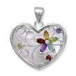 .925 Silver, Mother of Pearl & Gemstone Heart Pendant