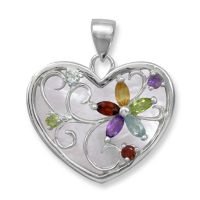 .925 Silver, Mother of Pearl and Gemstone Heart Pendant by Element Jewelry & Accessories