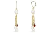 Michiko-4 Carat Garnet and Cultured Pearl 14K Gold Dangle Earrings