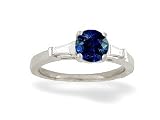 14K White Gold Genuine Round Sapphire and Diamond Engagement Ring