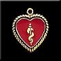 10kt Fancy Frame Heart Shape Medical ID Pendant with Caduceus Medical Symbol in Red Enamel Background