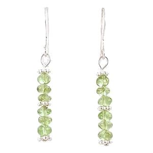 Green Peridot Gemstone Bead and Sterling Silver Dangle Earrings, #8629