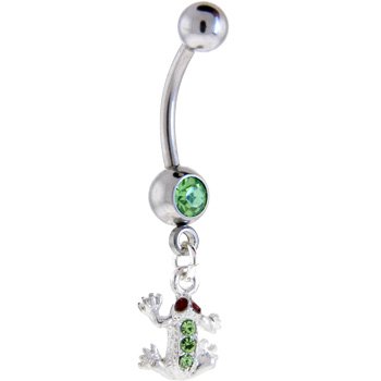 Imperial Green RED EYE FROG Dangle Belly Ring