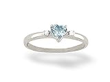 14K White Gold Genuine Heart Aquamarine and Diamond Ring