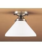Flush Antique Brass Medium Base Socket With Green Glass Shade