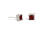 14K White Gold Genuine Square Garnet Stud Earrings