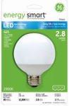 GE 76464 Energy Smart LED Globe Light Bulb, White, 2.8-Watt