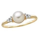 10kt. Gold, Cultured Pearl Ring with Diamond Accent