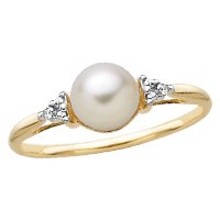 10kt. Gold, Cultured Pearl Ring with Diamond Accent