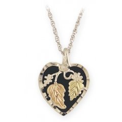 Pretty! Diamond cut Sterling-silver Yellow-gold Black Hills Gold Onyx Heart Pendant by 