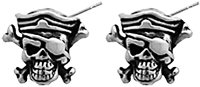 Skull Pirate Silver Tone Pewter Stud Earrings