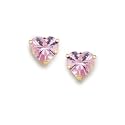 14k Yellow Gold Six Prong Pink Cubic Zirconia 5x5mm Heart Stud Earrings