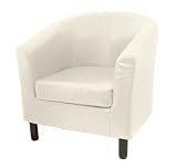 TUB CHAIR - CREAM FAUX LEATHER W/WOOD LEGS