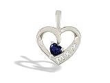 14K White Gold Genuine Heart Sapphire and Diamond Pendant