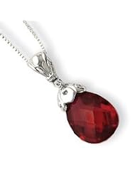 Sterling Silver Dark Red CZ Tear Drop Necklace QG1982-18"