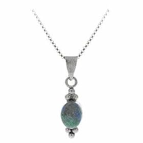 Sterling Silver Bali Bead Genuine Azurite Stone Oval Pendant by 