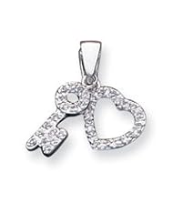 Sterling Silver CZ Heart & Key Fancy Pendant