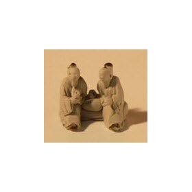 Bonsai Boy's Two Men Sitting Ceramic Figurine - 1"