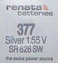 Renata 1.55 Volt Watch Battery 377 Replaces SR626SW