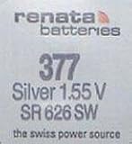 Renata 1.55 Volt Watch Battery 377 Replaces SR626SW