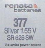 Renata 1.55 Volt Watch Battery 377 Replaces SR626SW