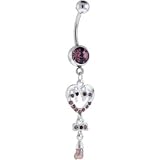 Lavendar Gem DASHING HEART Pearl Dangle Belly Ring