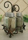 Star Salt Pepper and Toothpick Caddy Rustic Brown Finish