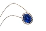 14K Yellow Gold Created Blue Sapphire and Diamond Pendant